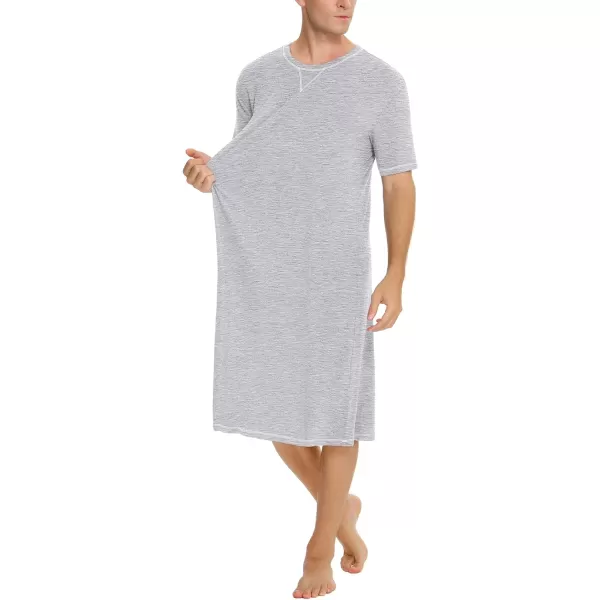 SWOMOG Mens Nightshirt Short Sleeve Nightgown Soft Loose Sleepwear Lightweight Nightwear Comfy Henley Sleep Shirt SXXLGrey