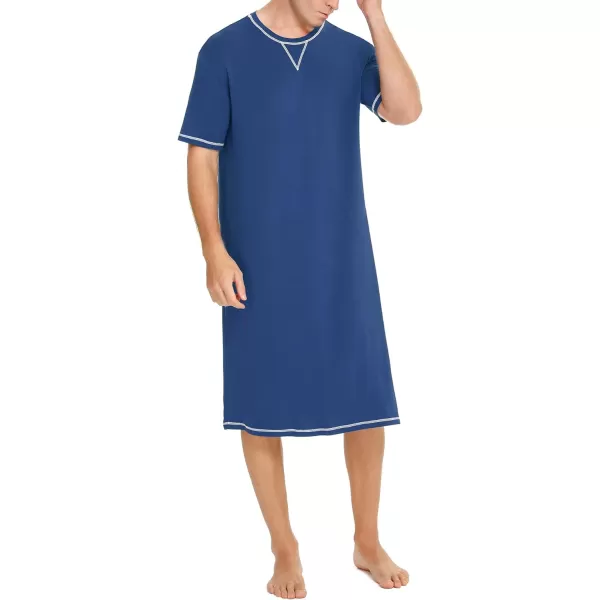 SWOMOG Mens Nightshirt Short Sleeve Nightgown Soft Loose Sleepwear Lightweight Nightwear Comfy Henley Sleep Shirt SXXLNavy