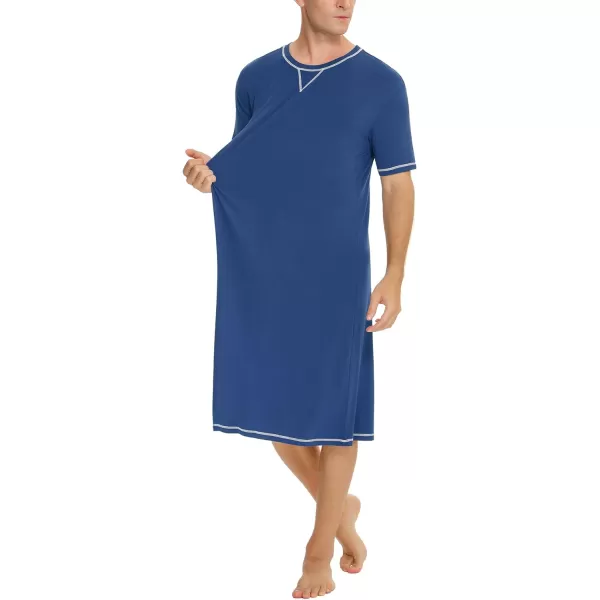 SWOMOG Mens Nightshirt Short Sleeve Nightgown Soft Loose Sleepwear Lightweight Nightwear Comfy Henley Sleep Shirt SXXLNavy