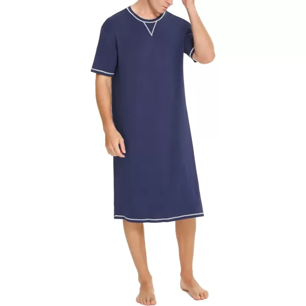 SWOMOG Mens Nightshirt Short Sleeve Nightgown Soft Loose Sleepwear Lightweight Nightwear Comfy Henley Sleep Shirt SXXLNavy Blue