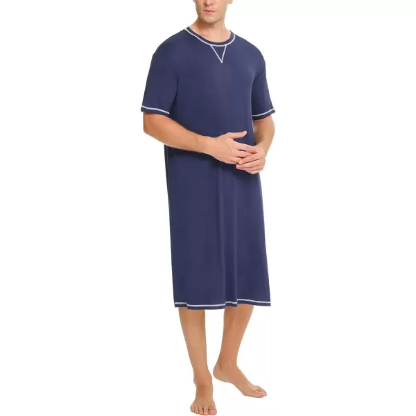 SWOMOG Mens Nightshirt Short Sleeve Nightgown Soft Loose Sleepwear Lightweight Nightwear Comfy Henley Sleep Shirt SXXLNavy Blue