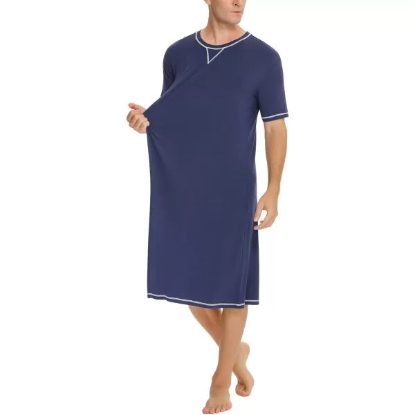 SWOMOG Mens Nightshirt Short Sleeve Nightgown Soft Loose Sleepwear Lightweight Nightwear Comfy Henley Sleep Shirt SXXLNavy Blue