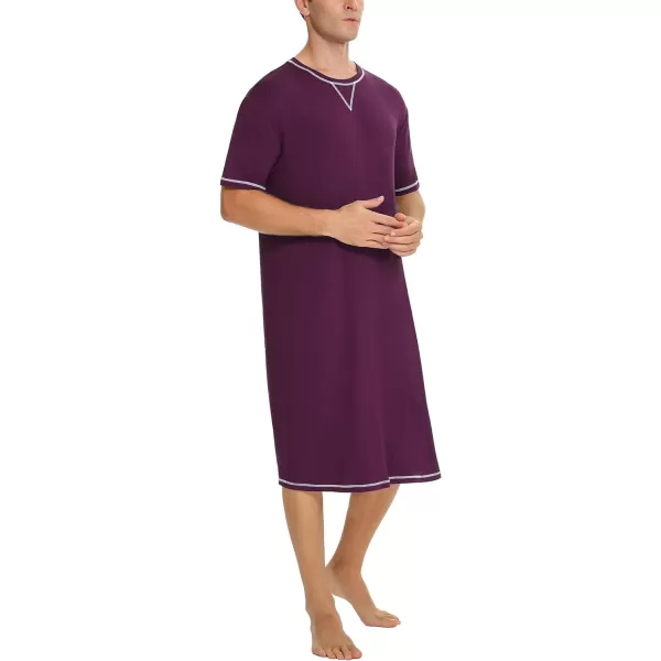 SWOMOG Mens Nightshirt Short Sleeve Nightgown Soft Loose Sleepwear Lightweight Nightwear Comfy Henley Sleep Shirt SXXLPurple