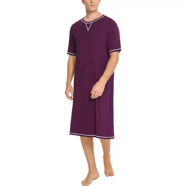 SWOMOG Mens Nightshirt Short Sleeve Nightgown Soft Loose Sleepwear Lightweight Nightwear Comfy Henley Sleep Shirt SXXLPurple