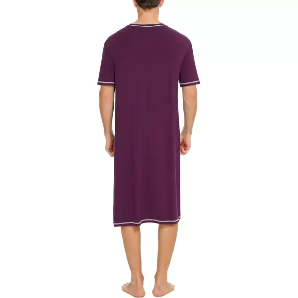 SWOMOG Mens Nightshirt Short Sleeve Nightgown Soft Loose Sleepwear Lightweight Nightwear Comfy Henley Sleep Shirt SXXLPurple