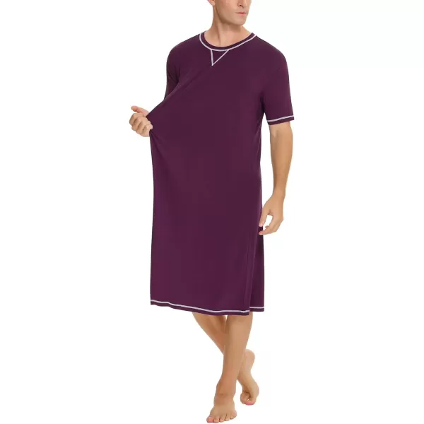 SWOMOG Mens Nightshirt Short Sleeve Nightgown Soft Loose Sleepwear Lightweight Nightwear Comfy Henley Sleep Shirt SXXLPurple