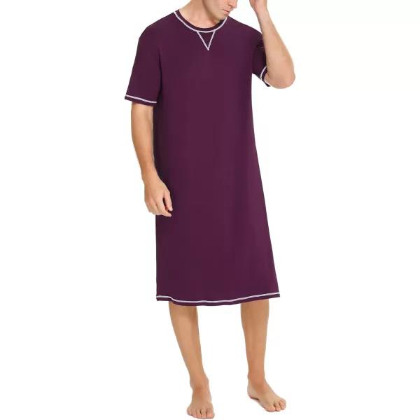 SWOMOG Mens Nightshirt Short Sleeve Nightgown Soft Loose Sleepwear Lightweight Nightwear Comfy Henley Sleep Shirt SXXLPurple