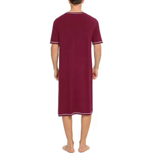 SWOMOG Mens Nightshirt Short Sleeve Nightgown Soft Loose Sleepwear Lightweight Nightwear Comfy Henley Sleep Shirt SXXLWine Red