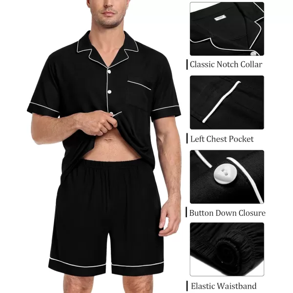 SWOMOG Mens Pajama Set Short Sleeve 2PCS Sleepwear Classic Button Down Loungewear Set Soft Modal Pj Set with PocketsBlack