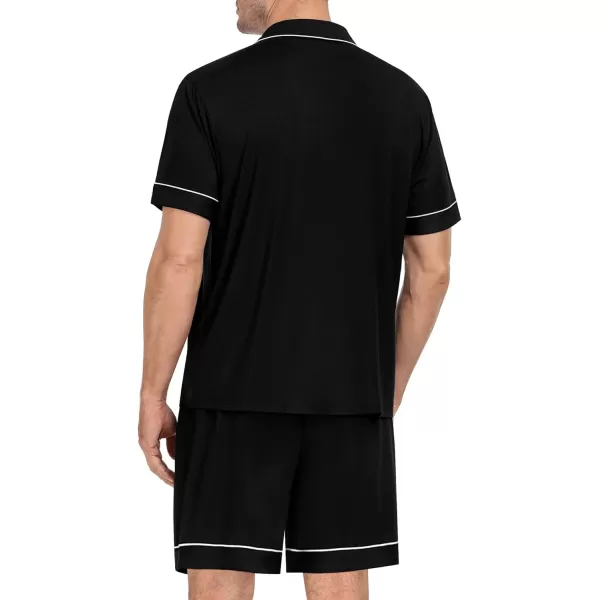 SWOMOG Mens Pajama Set Short Sleeve 2PCS Sleepwear Classic Button Down Loungewear Set Soft Modal Pj Set with PocketsBlack