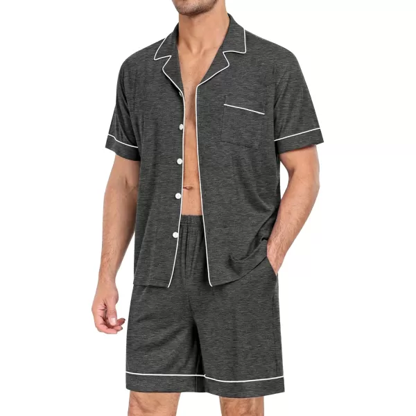 SWOMOG Mens Pajama Set Short Sleeve 2PCS Sleepwear Classic Button Down Loungewear Set Soft Modal Pj Set with PocketsDeep Grey