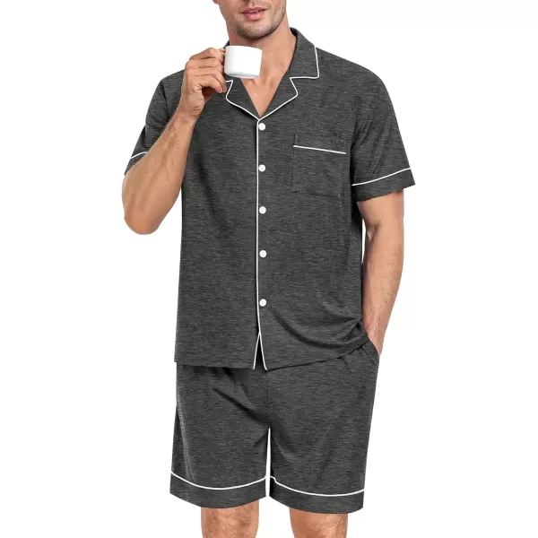 SWOMOG Mens Pajama Set Short Sleeve 2PCS Sleepwear Classic Button Down Loungewear Set Soft Modal Pj Set with PocketsDeep Grey