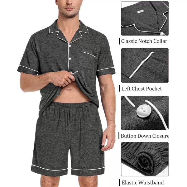 SWOMOG Mens Pajama Set Short Sleeve 2PCS Sleepwear Classic Button Down Loungewear Set Soft Modal Pj Set with PocketsDeep Grey