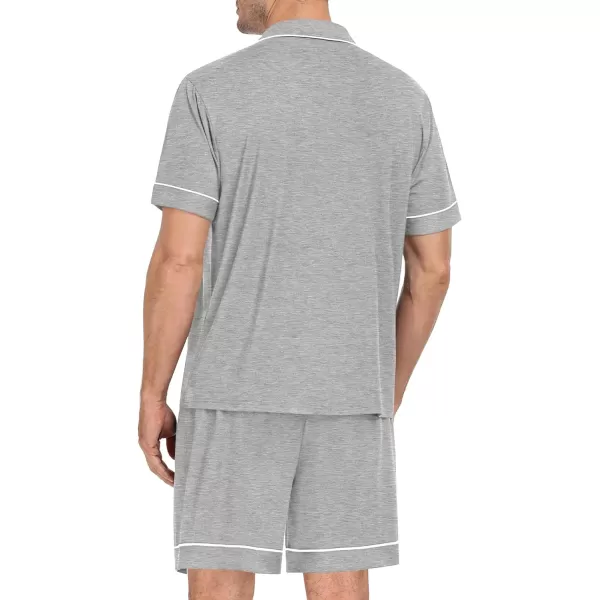 SWOMOG Mens Pajama Set Short Sleeve 2PCS Sleepwear Classic Button Down Loungewear Set Soft Modal Pj Set with PocketsGrey