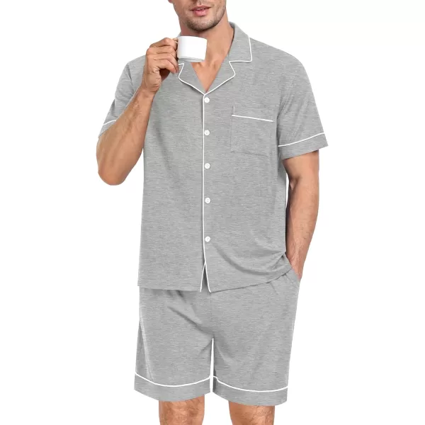 SWOMOG Mens Pajama Set Short Sleeve 2PCS Sleepwear Classic Button Down Loungewear Set Soft Modal Pj Set with PocketsGrey