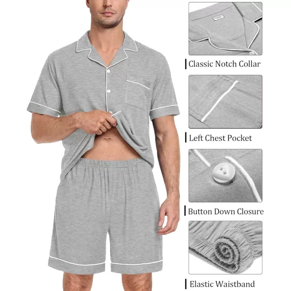 SWOMOG Mens Pajama Set Short Sleeve 2PCS Sleepwear Classic Button Down Loungewear Set Soft Modal Pj Set with PocketsGrey
