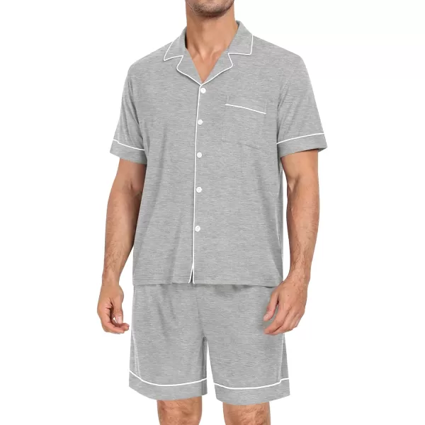 SWOMOG Mens Pajama Set Short Sleeve 2PCS Sleepwear Classic Button Down Loungewear Set Soft Modal Pj Set with PocketsGrey