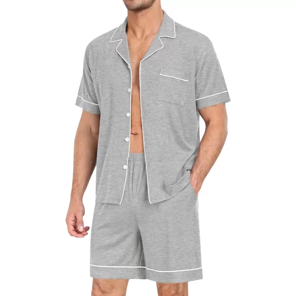 SWOMOG Mens Pajama Set Short Sleeve 2PCS Sleepwear Classic Button Down Loungewear Set Soft Modal Pj Set with PocketsGrey