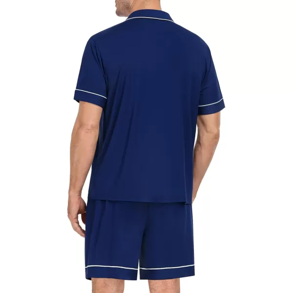 SWOMOG Mens Pajama Set Short Sleeve 2PCS Sleepwear Classic Button Down Loungewear Set Soft Modal Pj Set with PocketsNavy Blue