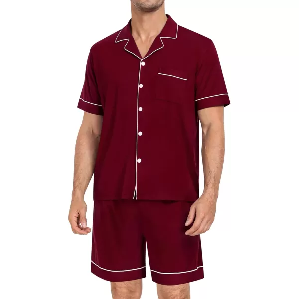 SWOMOG Mens Pajama Set Short Sleeve 2PCS Sleepwear Classic Button Down Loungewear Set Soft Modal Pj Set with PocketsWine Red