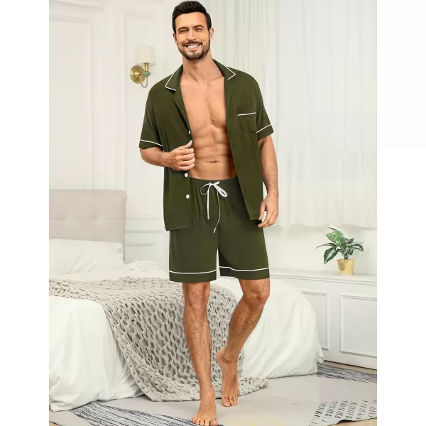 SWOMOG Mens Pajama Sets Short Sleeve Sleepwear Button Down Loungewear Soft Modal Lounge Pjs with Pockets SXXLArmy Green