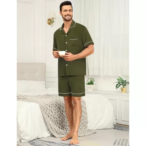 SWOMOG Mens Pajama Sets Short Sleeve Sleepwear Button Down Loungewear Soft Modal Lounge Pjs with Pockets SXXLArmy Green