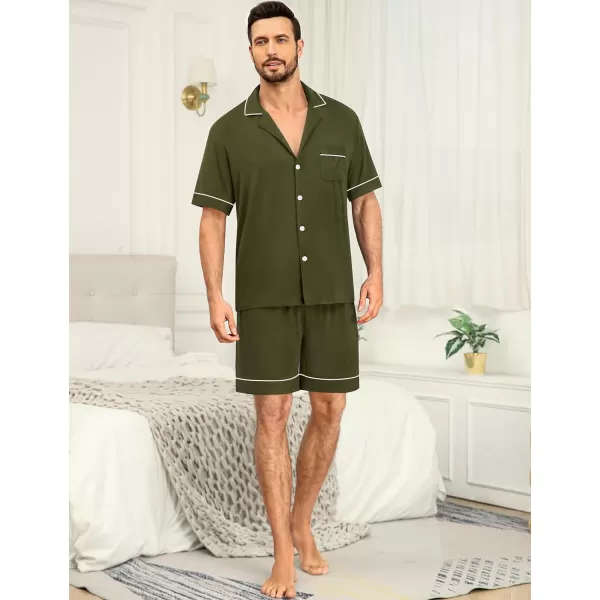 SWOMOG Mens Pajama Sets Short Sleeve Sleepwear Button Down Loungewear Soft Modal Lounge Pjs with Pockets SXXLArmy Green