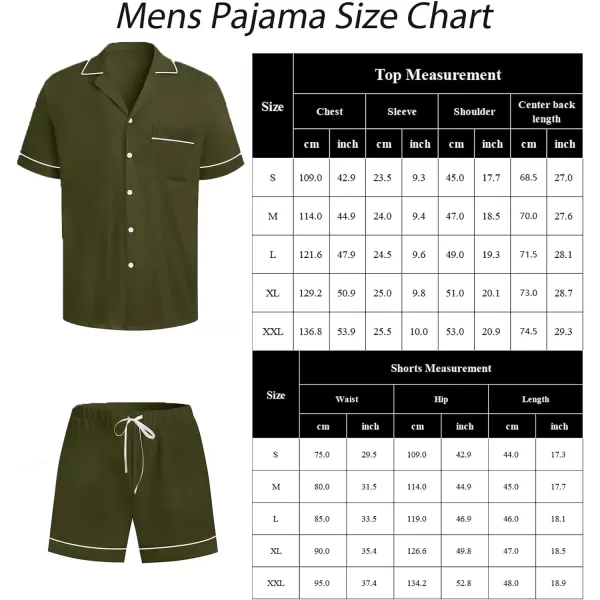 SWOMOG Mens Pajama Sets Short Sleeve Sleepwear Button Down Loungewear Soft Modal Lounge Pjs with Pockets SXXLArmy Green