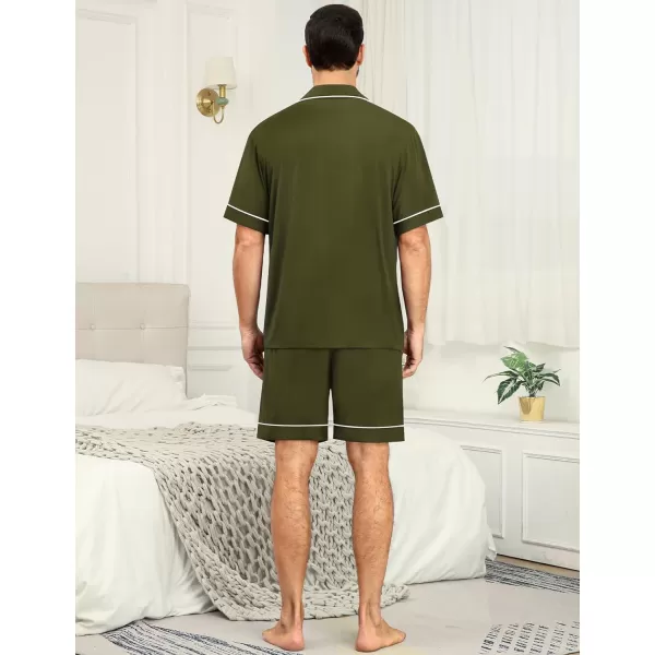 SWOMOG Mens Pajama Sets Short Sleeve Sleepwear Button Down Loungewear Soft Modal Lounge Pjs with Pockets SXXLArmy Green