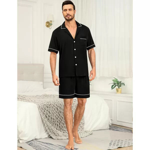 SWOMOG Mens Pajama Sets Short Sleeve Sleepwear Button Down Loungewear Soft Modal Lounge Pjs with Pockets SXXLBlack