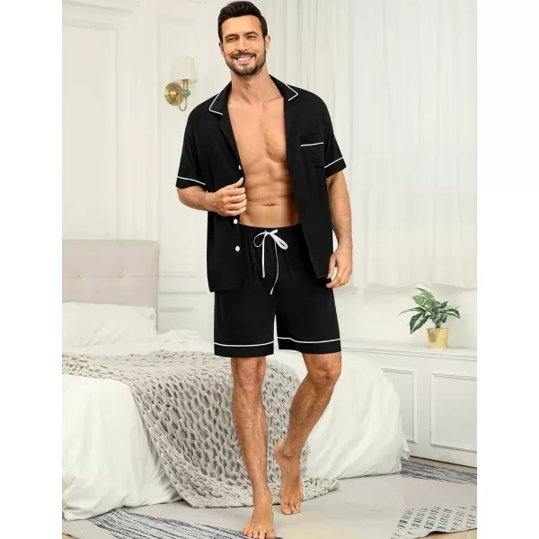 SWOMOG Mens Pajama Sets Short Sleeve Sleepwear Button Down Loungewear Soft Modal Lounge Pjs with Pockets SXXLBlack