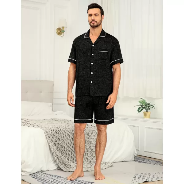 SWOMOG Mens Pajama Sets Short Sleeve Sleepwear Button Down Loungewear Soft Modal Lounge Pjs with Pockets SXXLBlack Grey