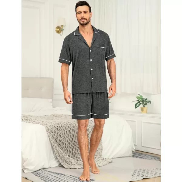 SWOMOG Mens Pajama Sets Short Sleeve Sleepwear Button Down Loungewear Soft Modal Lounge Pjs with Pockets SXXLDark Grey