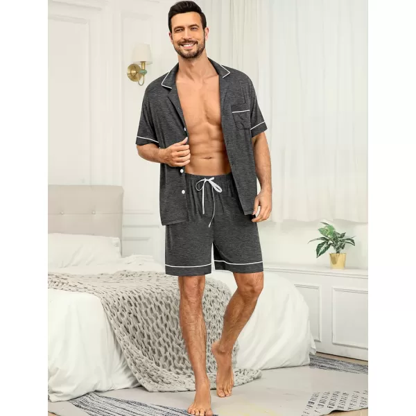 SWOMOG Mens Pajama Sets Short Sleeve Sleepwear Button Down Loungewear Soft Modal Lounge Pjs with Pockets SXXLDark Grey