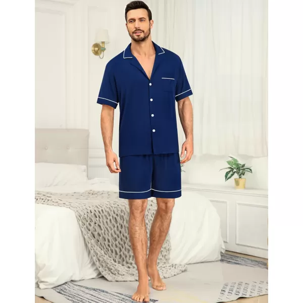 SWOMOG Mens Pajama Sets Short Sleeve Sleepwear Button Down Loungewear Soft Modal Lounge Pjs with Pockets SXXLNavy Blue