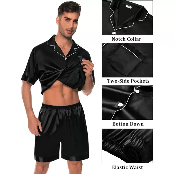 SWOMOG Mens Satin Pajamas Set 2 Piece Pj Button Down Loungewear 2 Piece Set Comfy Sleepwear with ShortsBlack