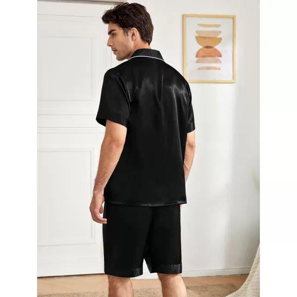 SWOMOG Mens Satin Pajamas Set 2 Piece Pj Button Down Loungewear 2 Piece Set Comfy Sleepwear with ShortsBlack