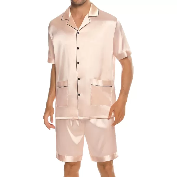 SWOMOG Mens Satin Pajamas Set 2 Piece Pj Button Down Loungewear 2 Piece Set Comfy Sleepwear with ShortsChampagne
