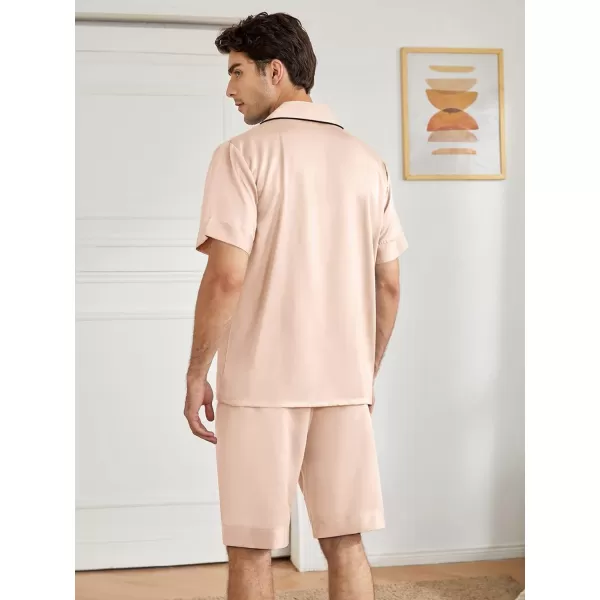SWOMOG Mens Satin Pajamas Set 2 Piece Pj Button Down Loungewear 2 Piece Set Comfy Sleepwear with ShortsChampagne
