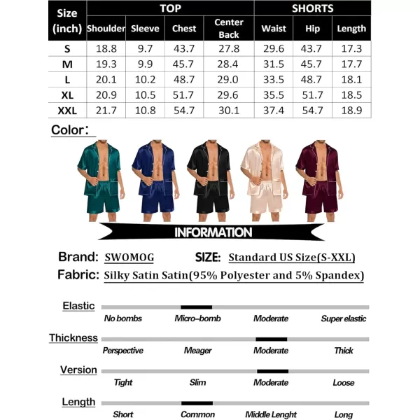 SWOMOG Mens Satin Pajamas Set 2 Piece Pj Button Down Loungewear 2 Piece Set Comfy Sleepwear with ShortsChampagne