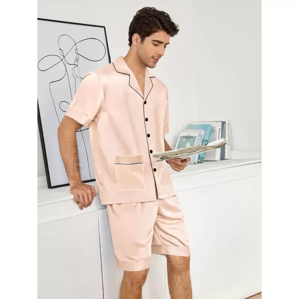SWOMOG Mens Satin Pajamas Set 2 Piece Pj Button Down Loungewear 2 Piece Set Comfy Sleepwear with ShortsChampagne
