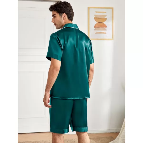 SWOMOG Mens Satin Pajamas Set 2 Piece Pj Button Down Loungewear 2 Piece Set Comfy Sleepwear with ShortsGreen