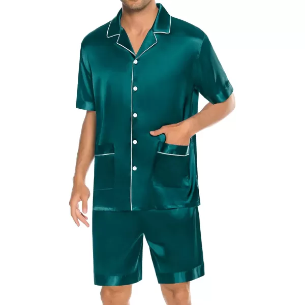 SWOMOG Mens Satin Pajamas Set 2 Piece Pj Button Down Loungewear 2 Piece Set Comfy Sleepwear with ShortsGreen