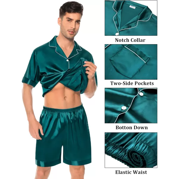 SWOMOG Mens Satin Pajamas Set 2 Piece Pj Button Down Loungewear 2 Piece Set Comfy Sleepwear with ShortsGreen