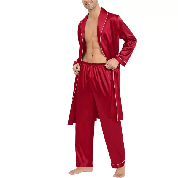 SWOMOG Mens Satin Robe Silky Kimono Bathrobe Set Lightweight Soft Loungewear Nightwear0red