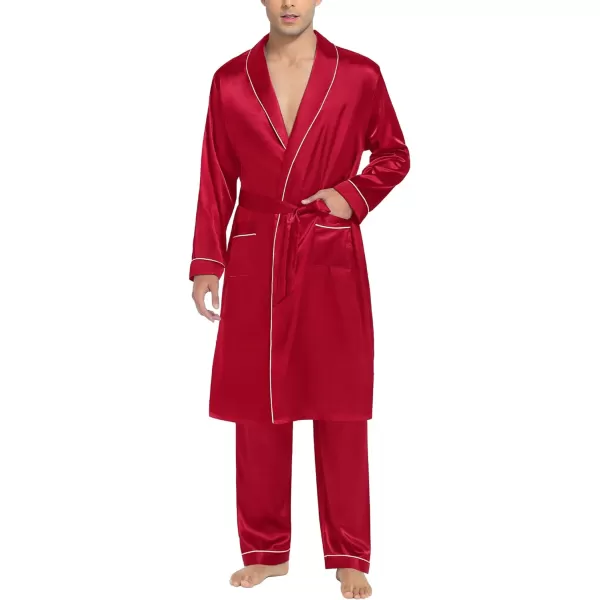 SWOMOG Mens Satin Robe Silky Kimono Bathrobe Set Lightweight Soft Loungewear Nightwear0red