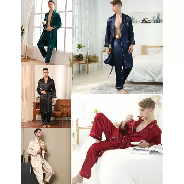 SWOMOG Mens Satin Robe Silky Kimono Bathrobe Set Lightweight Soft Loungewear NightwearBlack