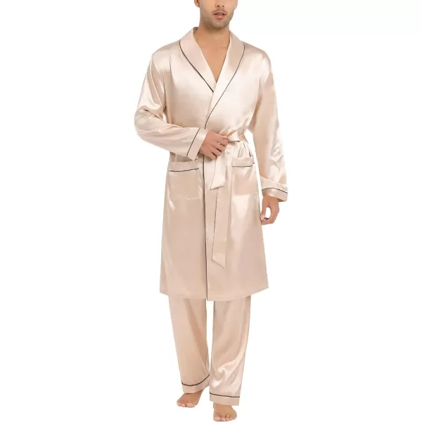 SWOMOG Mens Satin Robe Silky Kimono Bathrobe Set Lightweight Soft Loungewear NightwearChampagne