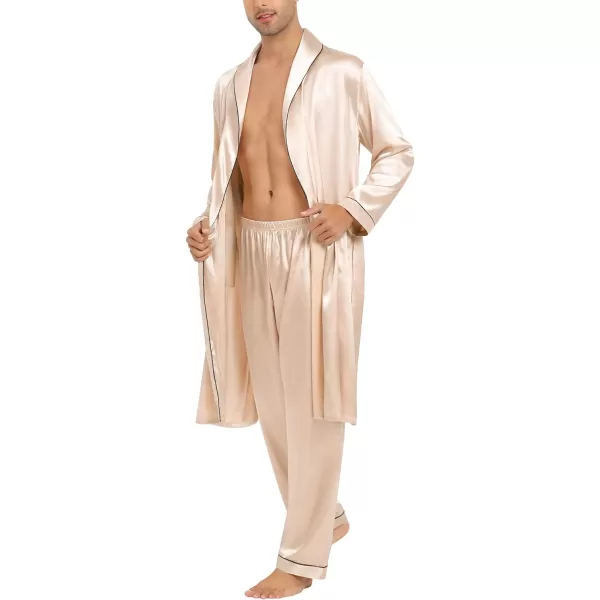 SWOMOG Mens Satin Robe Silky Kimono Bathrobe Set Lightweight Soft Loungewear NightwearChampagne