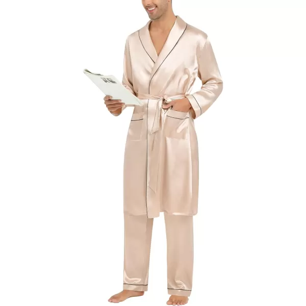 SWOMOG Mens Satin Robe Silky Kimono Bathrobe Set Lightweight Soft Loungewear NightwearChampagne